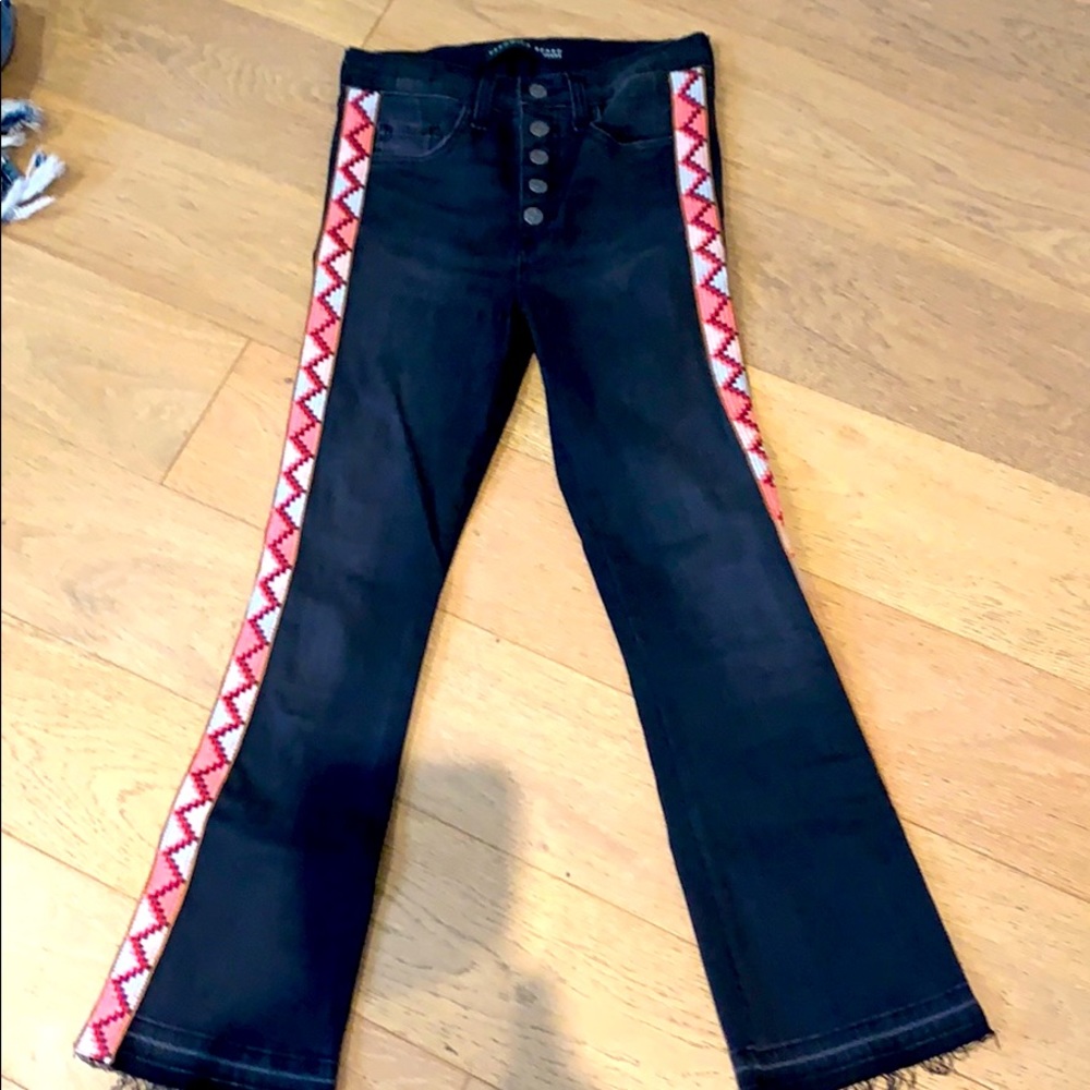 Veronica Beard Grey Flared Jeans with Side Detail.